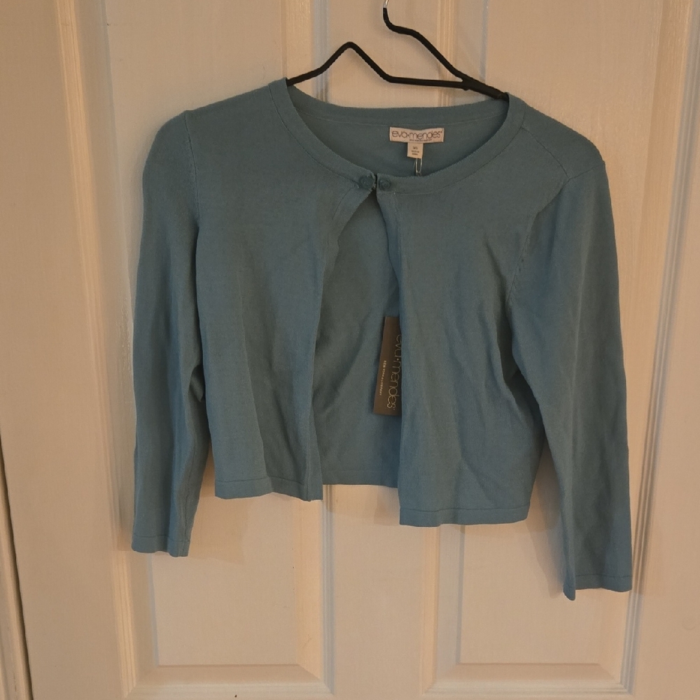 eva mendes for New York & Company Aqua Blue Cropped Cardigan